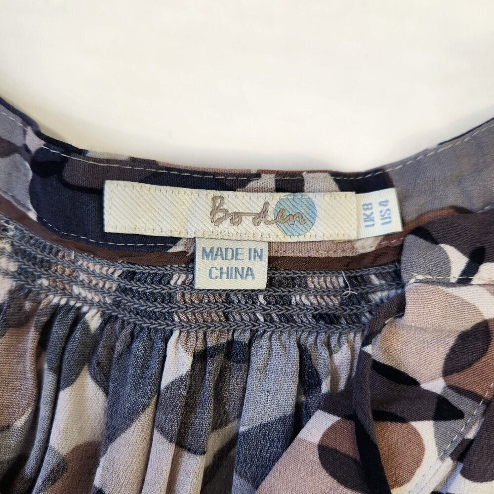 Boden V-Neck Blouse Womens 4 Brown Gray Leaf Print 3/4 Sleeve WA370 *MINOR FLAW - Picture 4 of 10